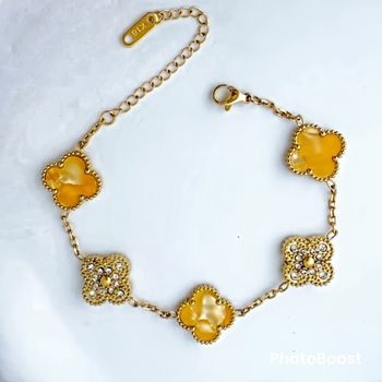 Promo Bracelet Acier Inoxydable neuf 18k trèfle 1,2 cm de long porte-bonheur résistant à l'eau 💦