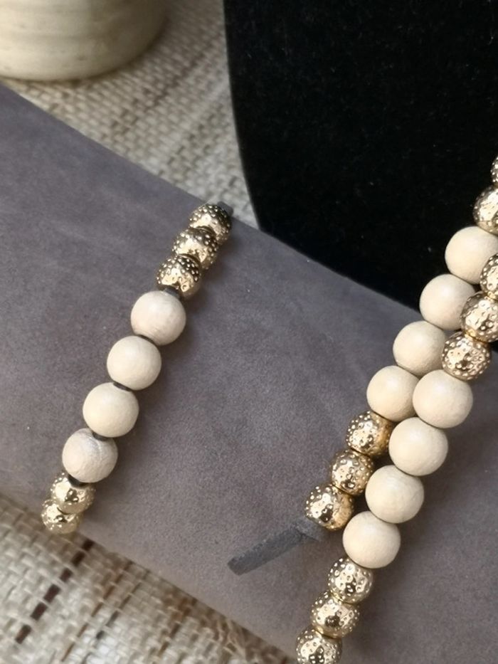 Collier à nouer en cuir et perles avec bracelet assorti - photo numéro 6