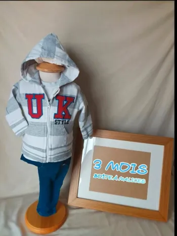 Jolie sweat zippé à capuche Boîte à Malices garçon 3 mois