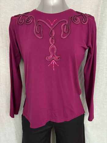 Beau t-shirt vintage manches longues broderie et sequins M/38