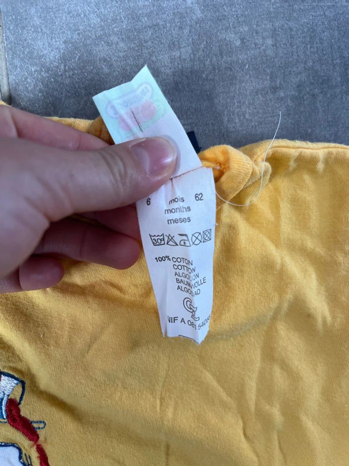 T-shirt body jaune ourson 6 mois 3 Pommes - photo numéro 3