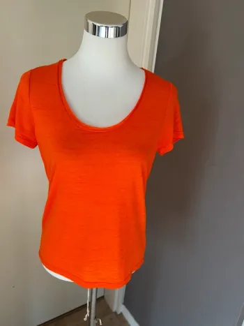 LPB t-shirt été haut orange 100 % lin femme, taille 38