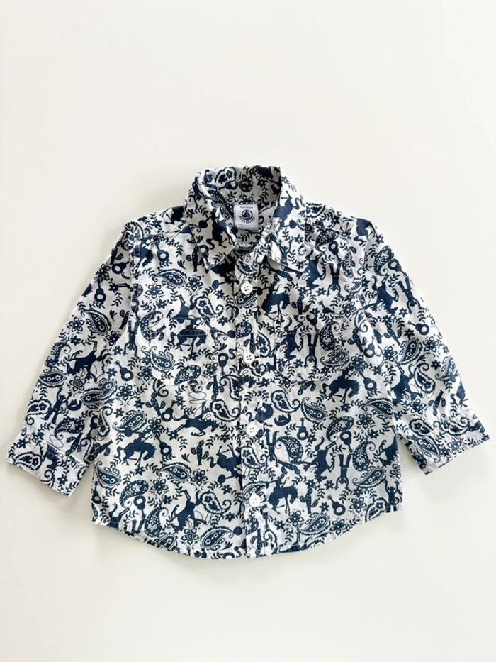 Chemise blanche à motifs bleu marine Petit Bateau Taille 18 mois