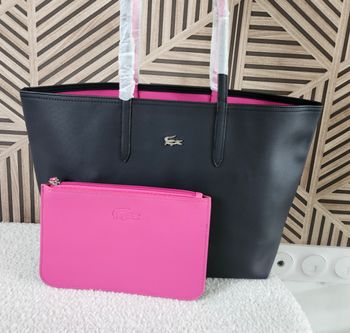 Sac a main noir et fuchsia lacoste réversible 
