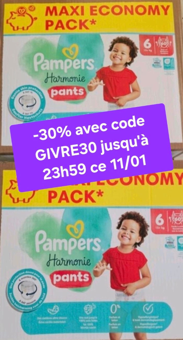 2 cartons de couches pants PAMPERS harmonie Taille 6
