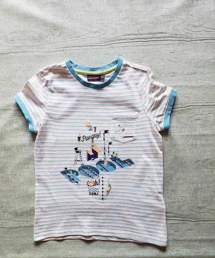 Tee-shirt garçon Sergent Major blanc et bleu ciel 5 ans