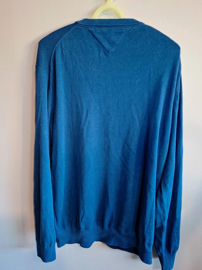 Pull tommy hilfiger bleu homme - taille XL - col V - coton - photo numéro 7