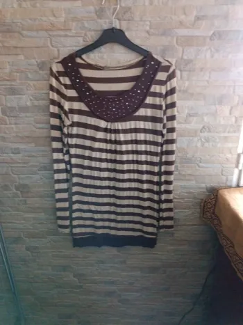 Pull tunique rayé marron-beige 38