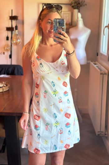Robe courte blanche imprimée fruits & boissons – Taille S