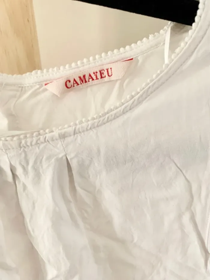 🤍 Débardeur blanc sans manches boutonné dos – Camaïeu – Taille 38 - photo numéro 4