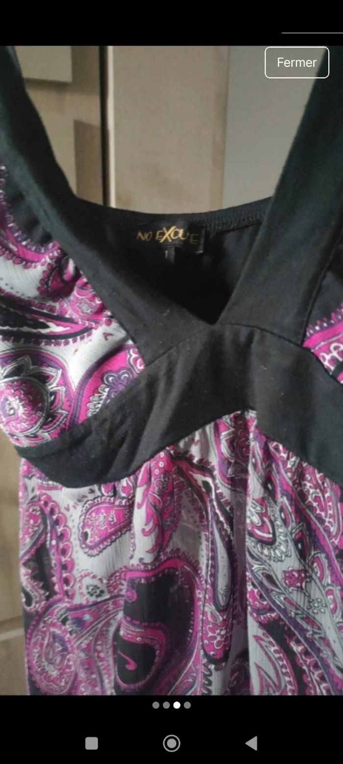 Débardeur en voile transparent violet / noir femme taille 1 - photo numéro 3