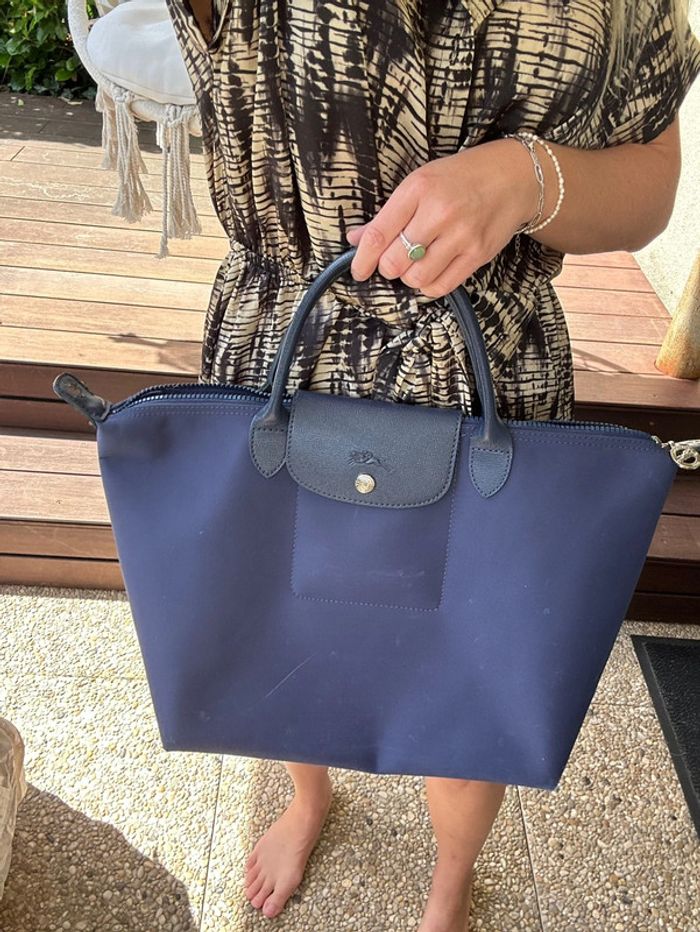 Sac Longchamp bleu marine toile et cuir - photo numéro 14