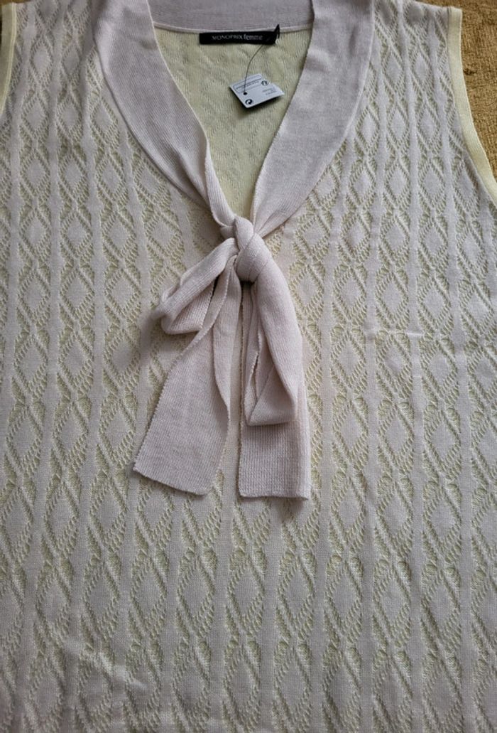 Pull femme sans manches en maille ajourée - photo numéro 2