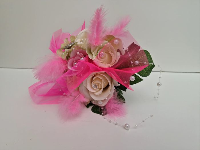 Bouquet De Mariée Roses Tulle Perles Plumes Dentelle - photo numéro 5