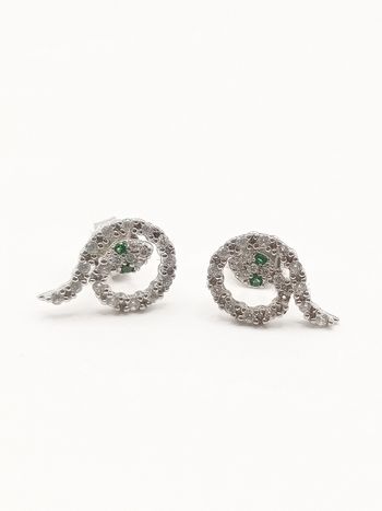 Orecchini lobo donna bambina argento piccoli serpente pavé Zirconi punto luce luminosi