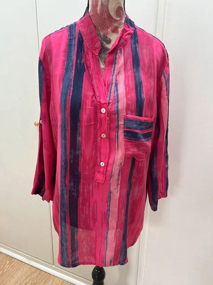 Tunique blouse chemisier rose violet en viscose vintage - été manches 3/4 - taille 40