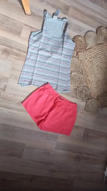 Pyjashort 2 p in extenso gris et rose fille 12 ans