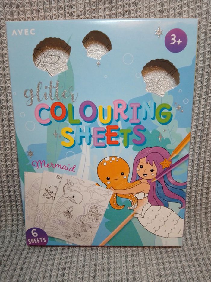 6 cartes pailletées à colorier + crayons "Sirènes" - photo numéro 1
