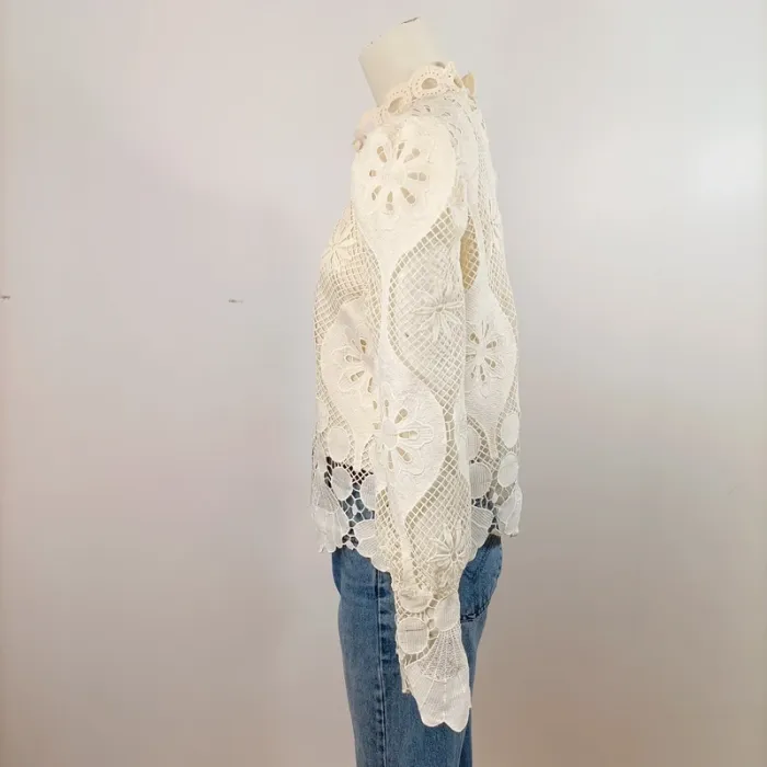 Blouse dentelle écrue Miss Chawn Paris col montant ajouré romantique – Taille M A735 - photo numéro 9