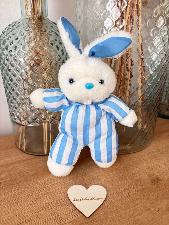 Peluche vintage lapin rayures Pampers - photo numéro 1