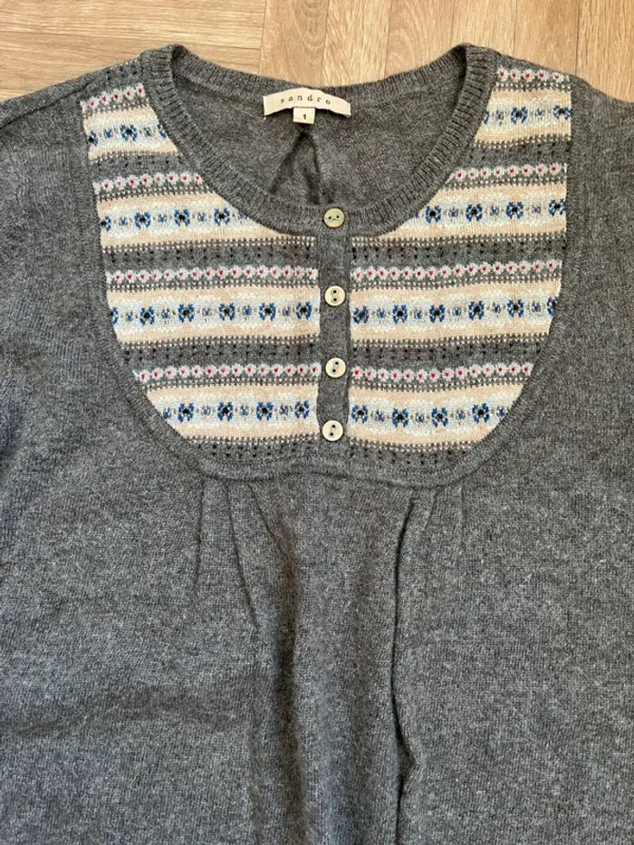 Robe-pull mi long gris Y2k vintage Sandro – laine & cachemire & angora (NEUVE) - photo numéro 3