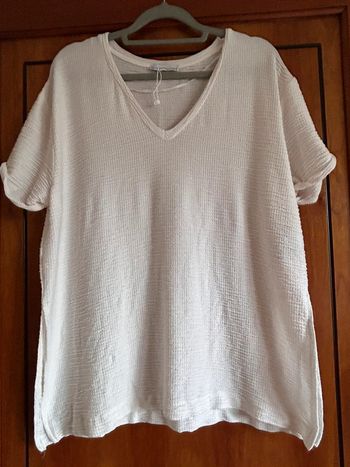 Blouse blanche col v manches courtes M Zara