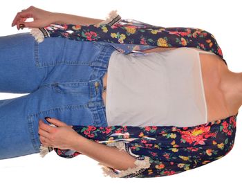 Cardigan/Boléro fin ouvert transparent d'été motif floral bleu marine manches 3/4 taille M