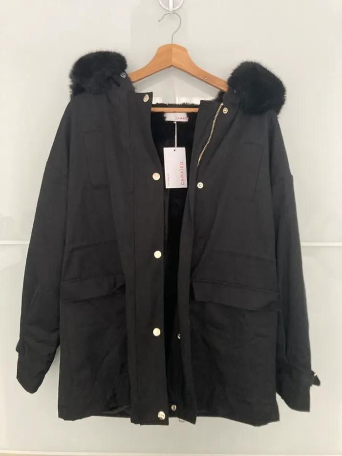 Parka femme noire chaude fourrure