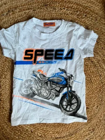 T-shirt MC blanc 6/7 ans moto neuf Angel & kids