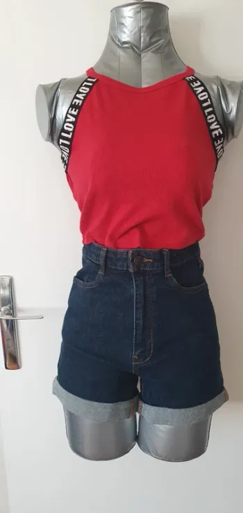 Short jeans taille haute skinny
