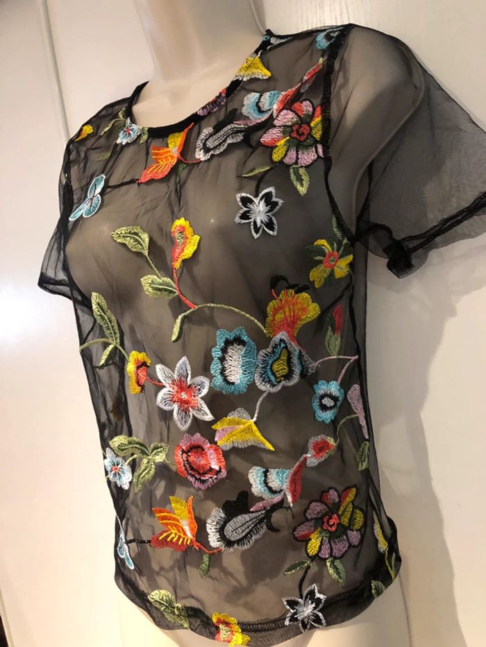 T-shirt habillé transparent broderie multicolore t 36 - photo numéro 11