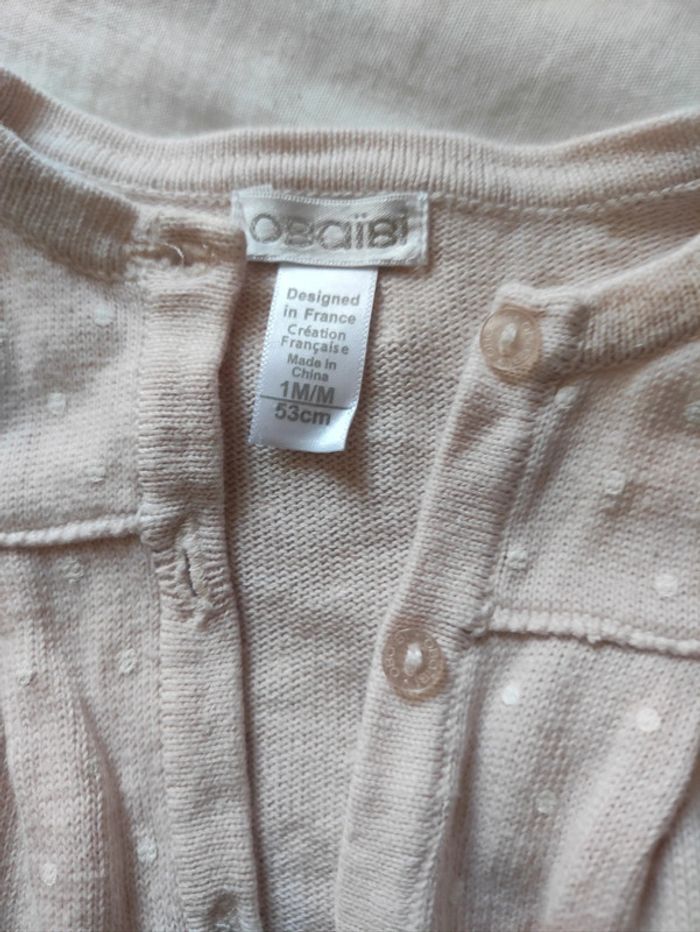 Gilet fin en coton rose beige poudré 1 mois - photo numéro 2