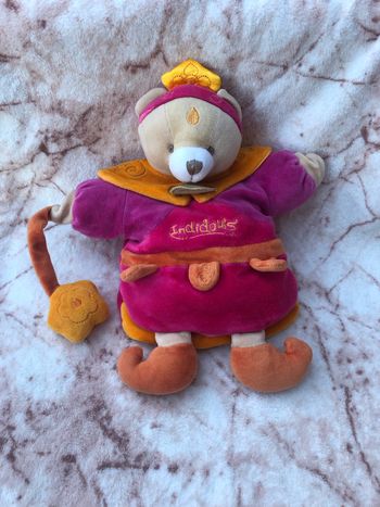 Doudou marionnette ours orange rose fushia jaune Indidous Doudou Et Compagnie
