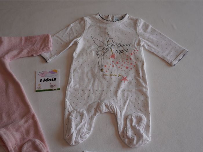 Lot n°3 de 3 Pyjamas velours/coton rose/blancs Disney Taille : 1 mois - photo numéro 3