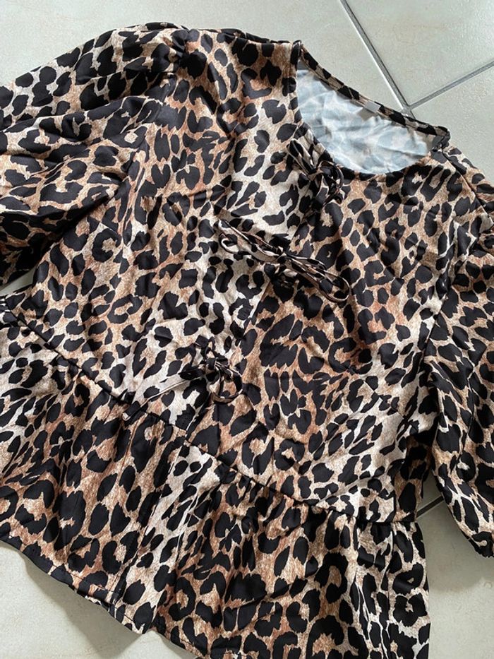 Blouse manches courte nouée noeud léopard 38 - photo numéro 4