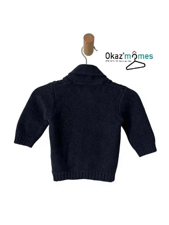 Gilet bleu marine à col châle - Lulu Castagnette 6 mois (68 cm) - photo numéro 2