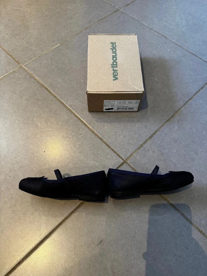 Ballerines en cuir avec élastique de serrage - Vertbaudet - Tête de chat - Bleu marine - 28 - photo numéro 3