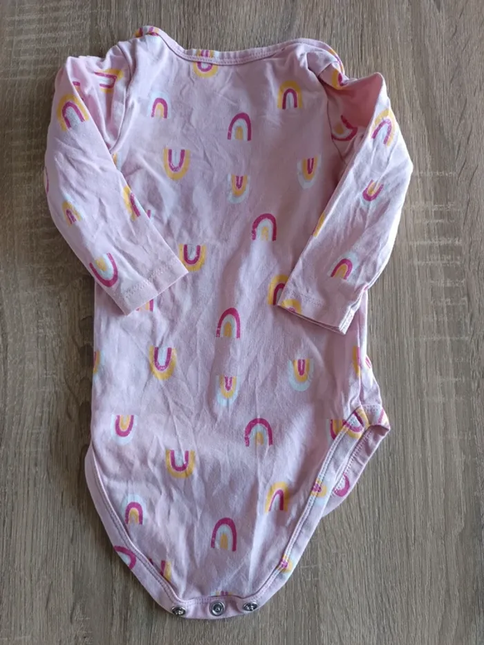 Lot de 3 bodies rose et blanc motif arc en ciel bébé fille 3 mois DIM - photo numéro 7