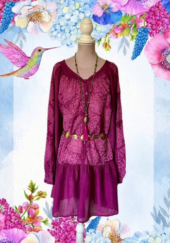 🩷🌿Blouse tunique vintage bohème soie coton taille 40/L Boho hippie chic silk blouse🌿🩷