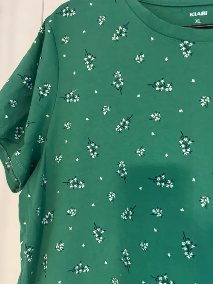 T-shirt vert à fleurs Kiabi taille XL - photo numéro 3