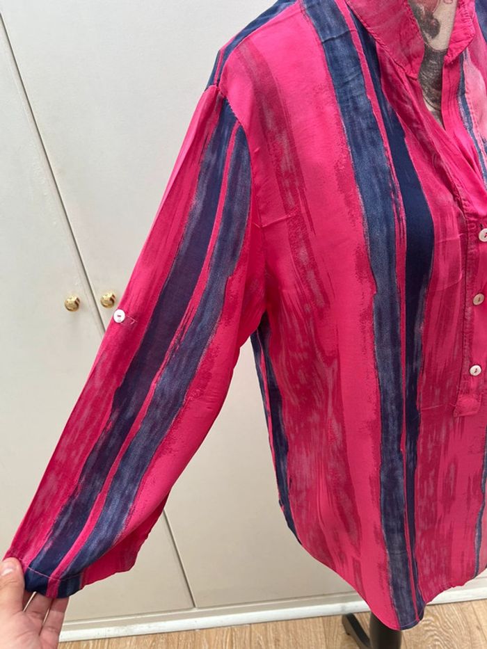 Tunique blouse chemisier rose violet en viscose vintage - été manches 3/4 - taille 40 - photo numéro 2