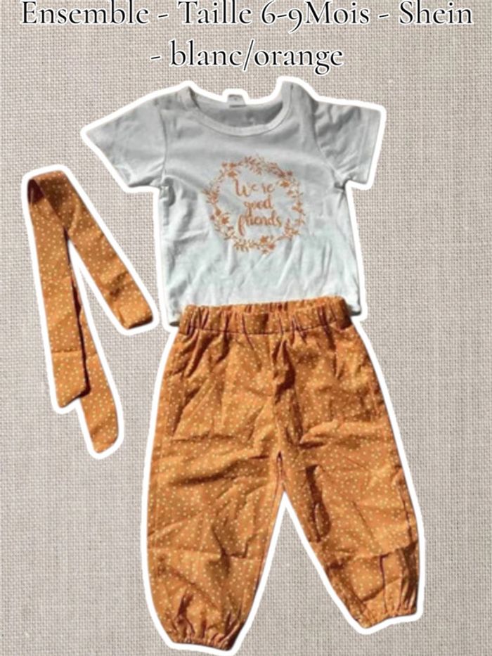Ensemble 3 pièces - Taille 6-9Mois - Shein - blanc/orange