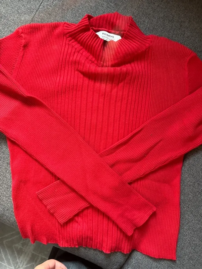 Colle roulé pull &bear rouge taille L - photo numéro 6
