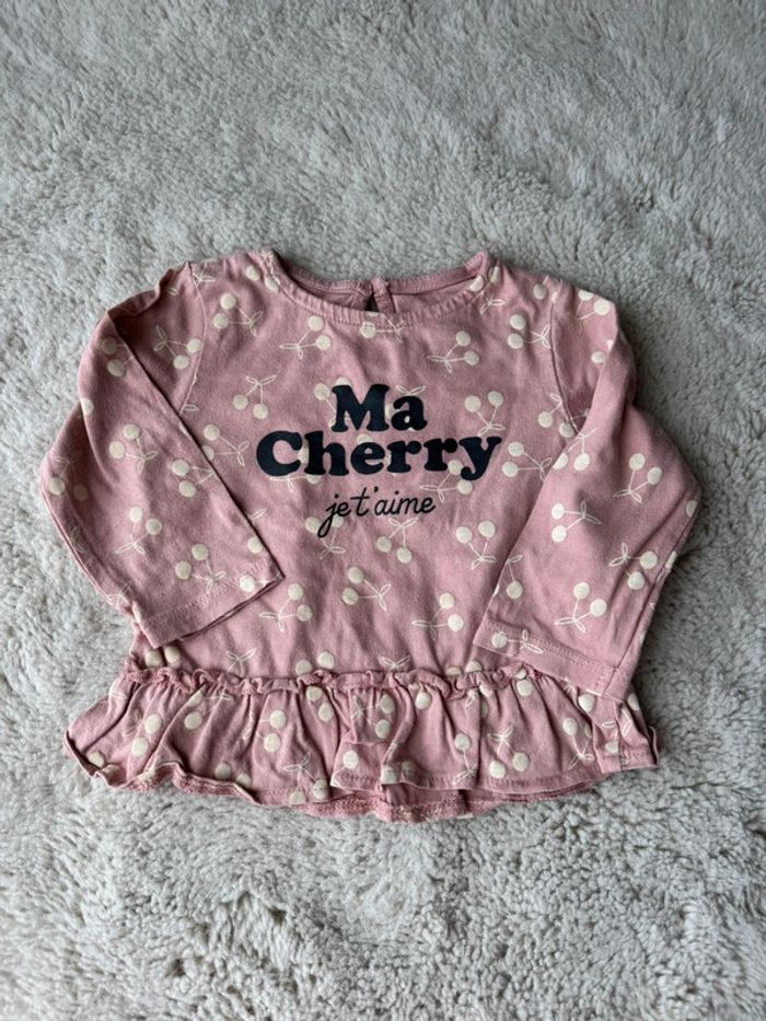 Lot 9 t-shirts manche longue bébé fille 6 mois- kiabi-ikks ect- très bon état - photo numéro 6