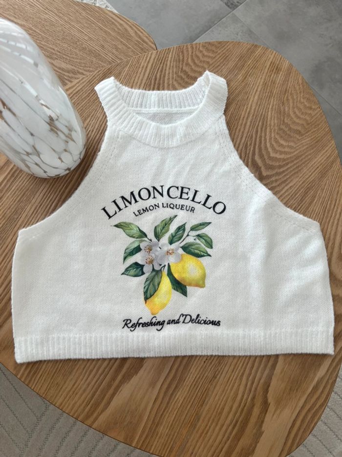 Top court en maille limoncello