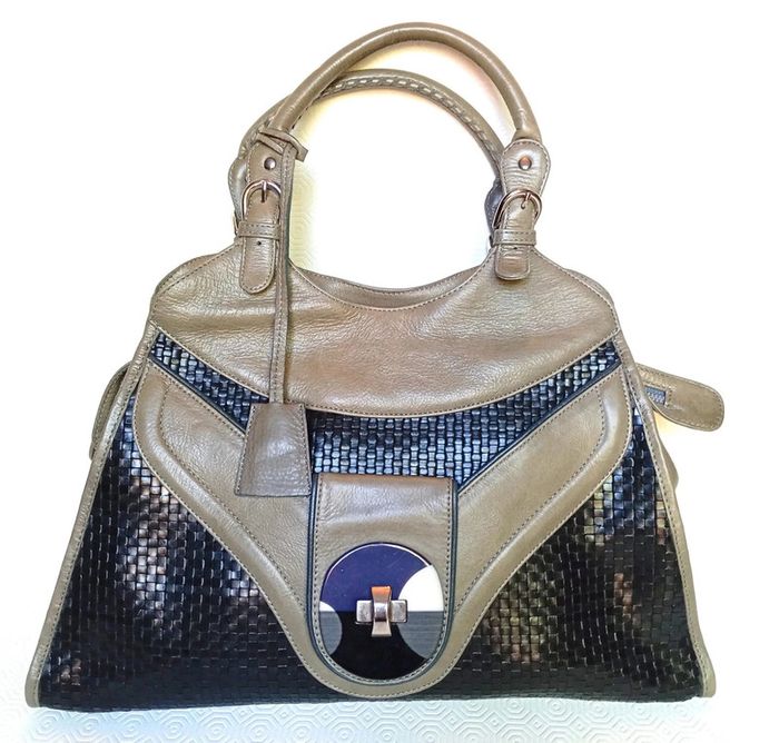 Sac a main kaki et noir Vintage pour femme, marque nonu, en très bon état