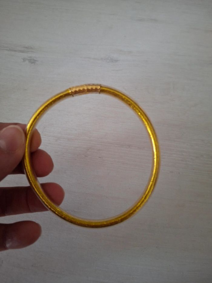 Bracelet jonc bouddhiste tibetain plastique brillant pailleté doree - photo numéro 3