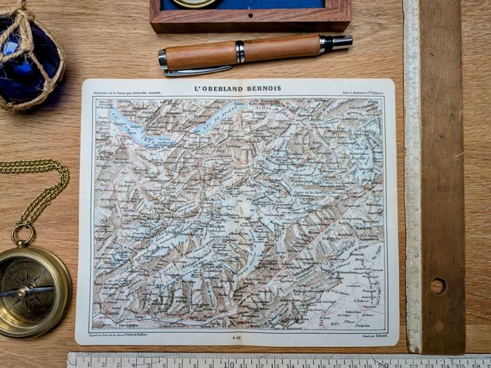 Imprimée en 1844, L'Oberland bernois, Suisse. Original Vintage Authentique. - photo numéro 2