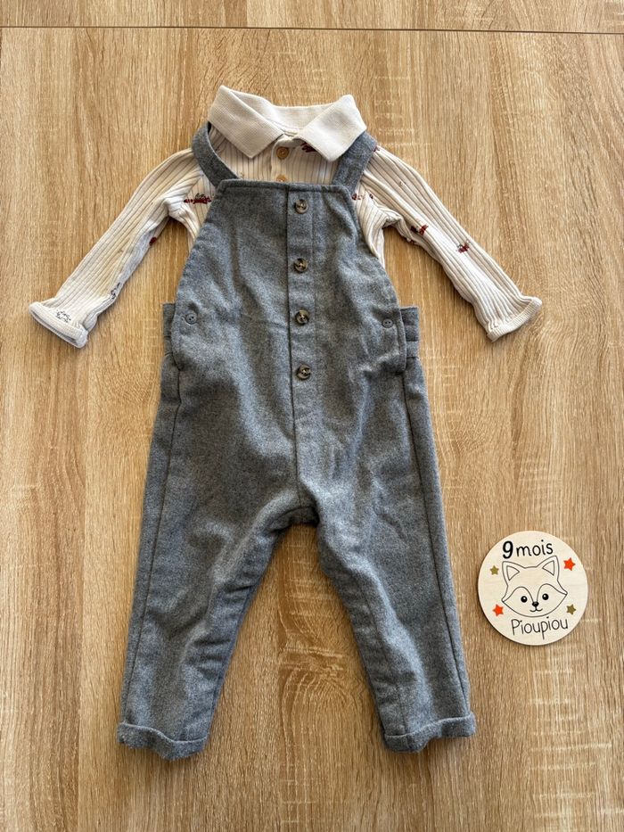 Ensemble salopette grise + body beige 9 mois Kiabi Très bon état - photo numéro 3