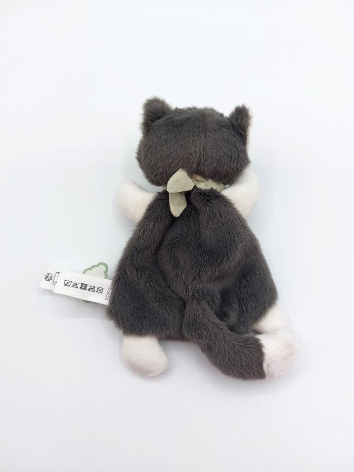 Doudou plat chat gris blanc Chamallow KALOO bandana vert 18 cm 12/2023 - photo numéro 3